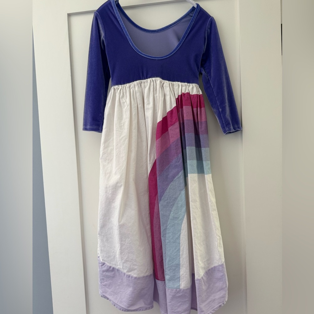 Pleaides Girls High Low Purple Velvet Top White Rainbow Skirt Dress, Size 6Y